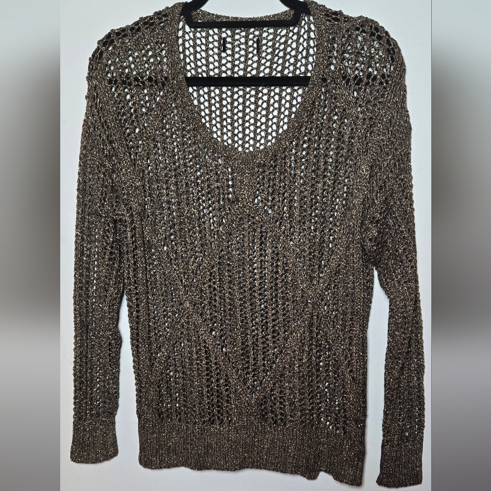 Womens Sweater I Jeans by Buffalo Alicia Brown Metallic Gold Open Knit  M